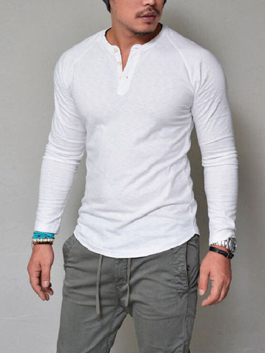 Men's Solid Color Long Sleeve Henley Shirt