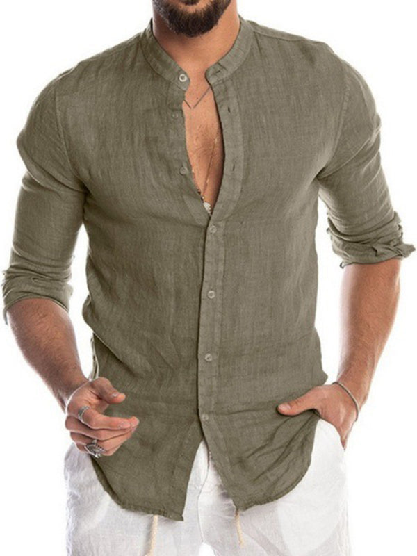 Men's Long Sleeve Casual Loose Cotton Linen Shirt