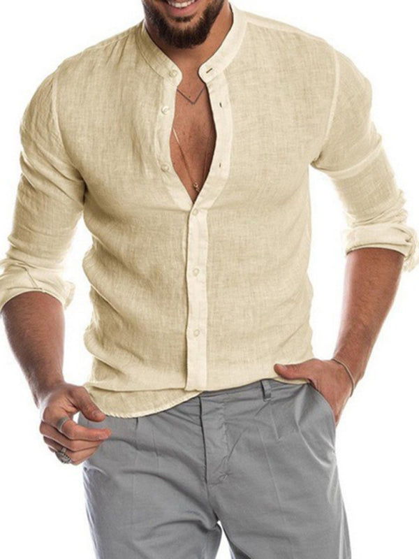 Men's Long Sleeve Casual Loose Cotton Linen Shirt