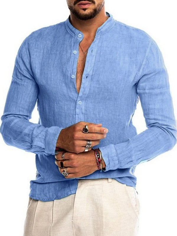 Men's Long Sleeve Casual Loose Cotton Linen Shirt