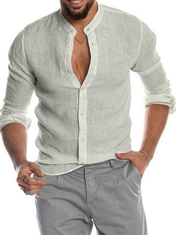 Men's Long Sleeve Casual Loose Cotton Linen Shirt