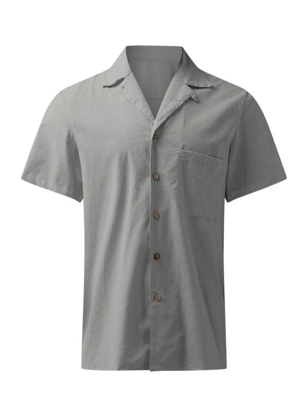 Men's Woven Linen Loose Short Sleeve Lapel Shirt