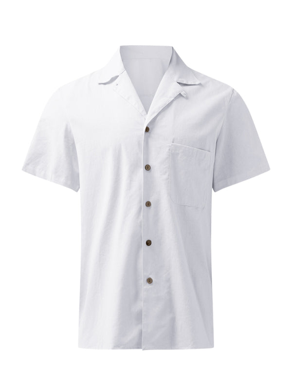 Men's Woven Linen Loose Short Sleeve Lapel Shirt