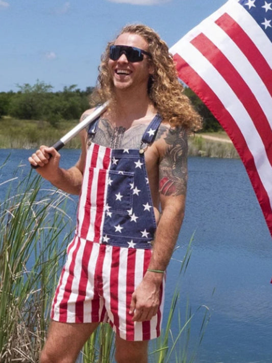 Men's Independence Day Flag Print Overalls