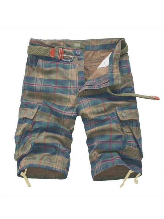 Men's Cargo Half Pocket Plaid Shorts