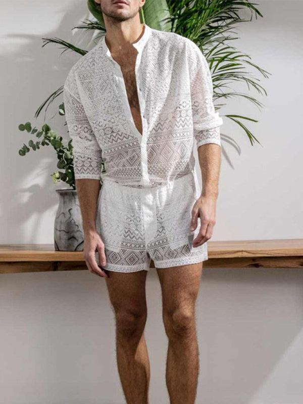 Men's Summer Long Sleeve Casual Shorts Set
