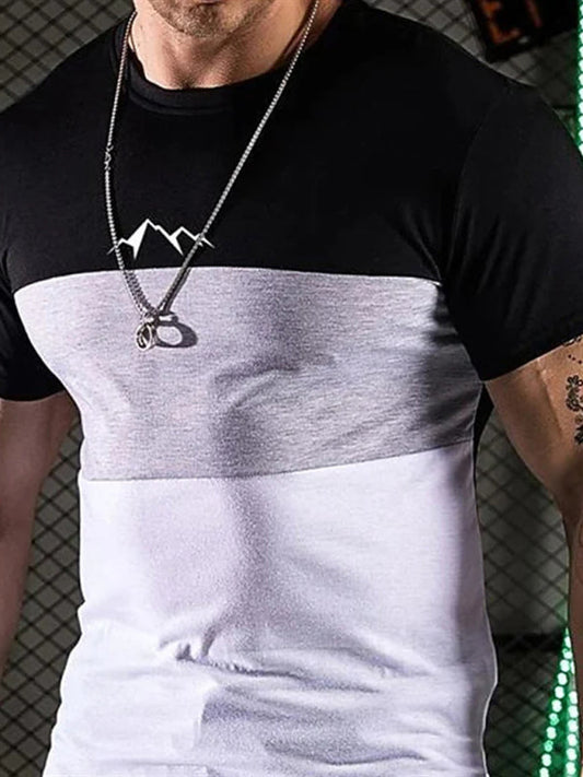 Men's Stripe Digital Printing Loose Round Neck Short Sleeve T-Shirt