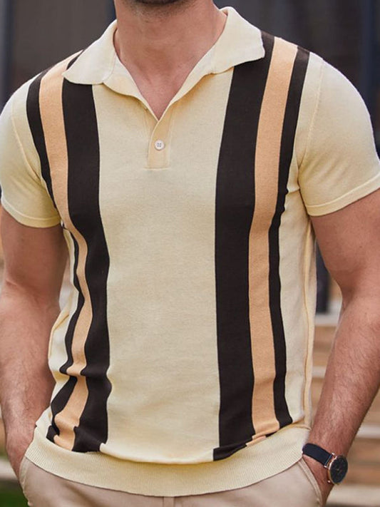 Men's Striped Jacquard Sweater Short-sleeved Business Casual Polo Shirt