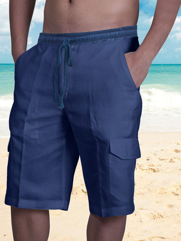 Men's Linen Multi Butterfly Pocket Tether Beach Cargo Shorts