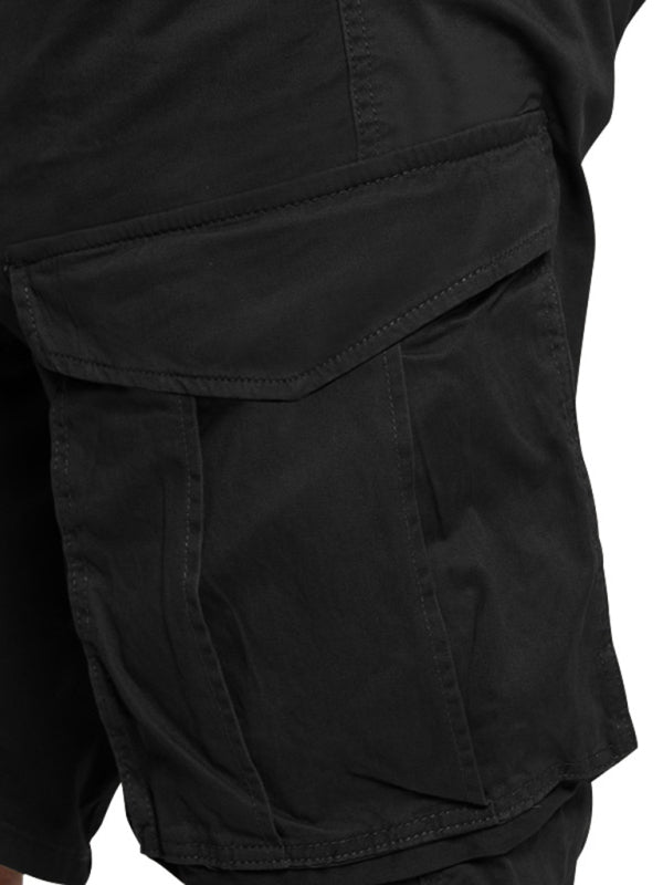 Men's Solid Color Multi-Pocket Casual Cargo Shorts