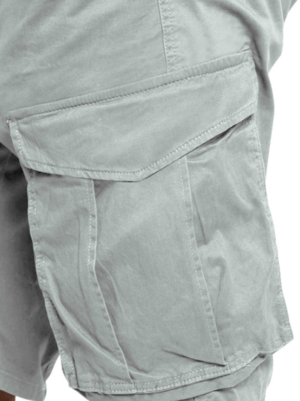 Men's Solid Color Multi-Pocket Casual Cargo Shorts