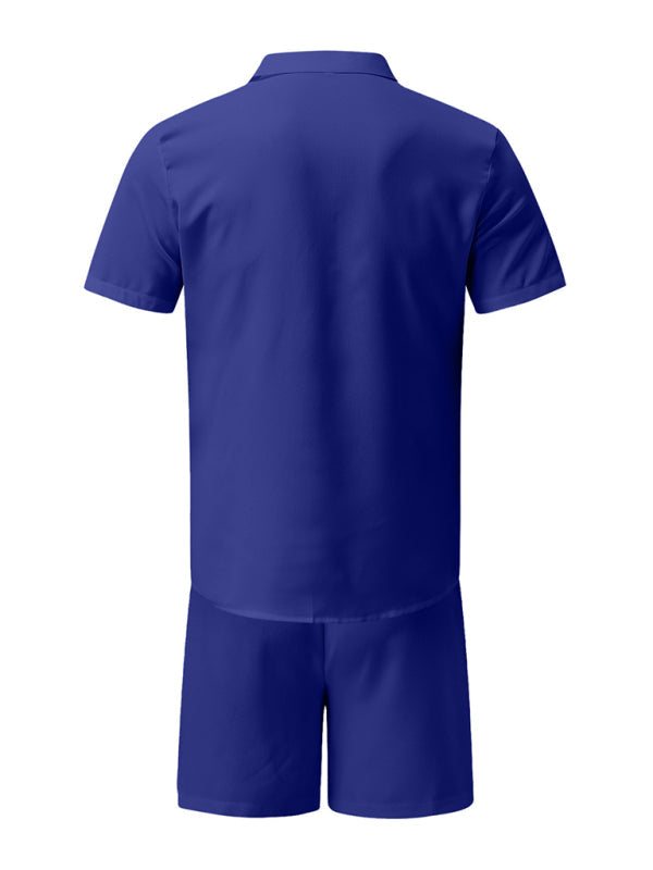 Men's Summer Lapel Cotton Linen Shorts Outfit Set