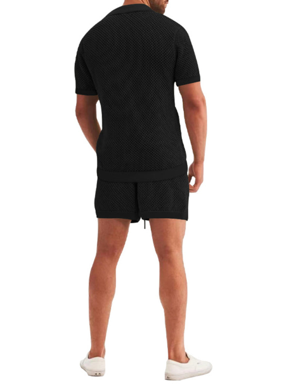 Men's Short Sleeved Top & Shorts Outfit Lapel Set