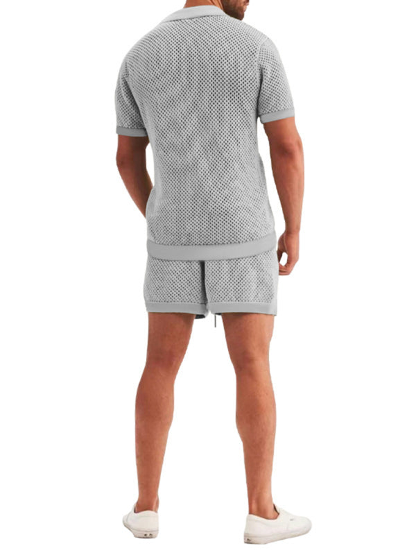 Men's Short Sleeved Top & Shorts Outfit Lapel Set