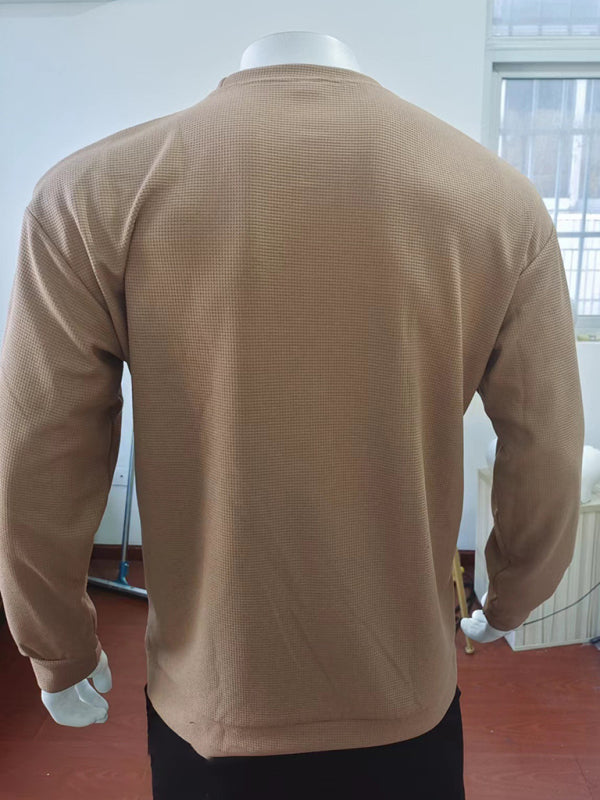 Men's Full Size Waffle Lightweight Round Neck Long-sleeved Sweater