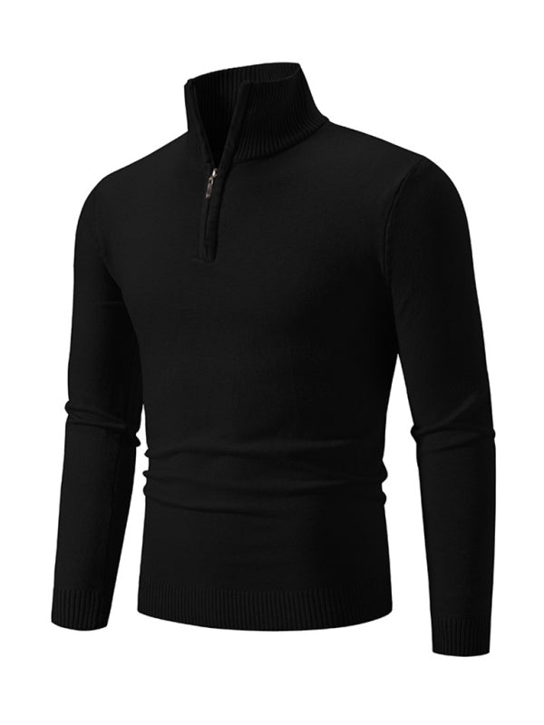 Men's Full Size Casual Solid Half-Zip Pullover Stand Collar Sweater