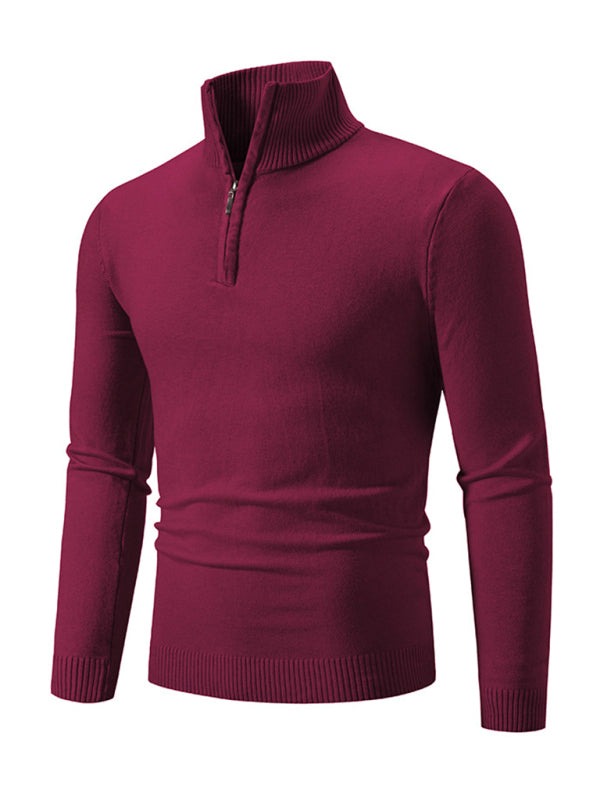 Men's Full Size Casual Solid Half-Zip Pullover Stand Collar Sweater