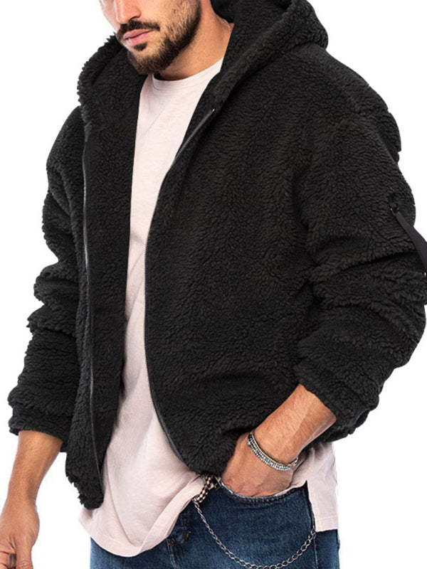 Men's Double-sided Arctic Velvet Hooded Solid Warm Zipper Jacket