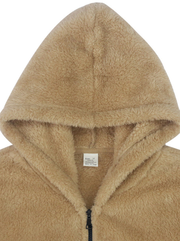 Men's Double-sided Arctic Velvet Hooded Solid Warm Zipper Jacket