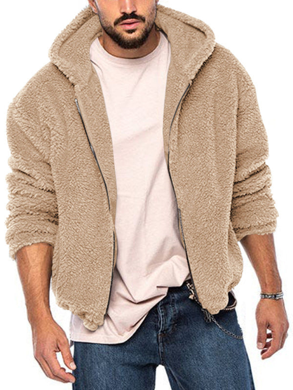 Men's Double-sided Arctic Velvet Hooded Solid Warm Zipper Jacket