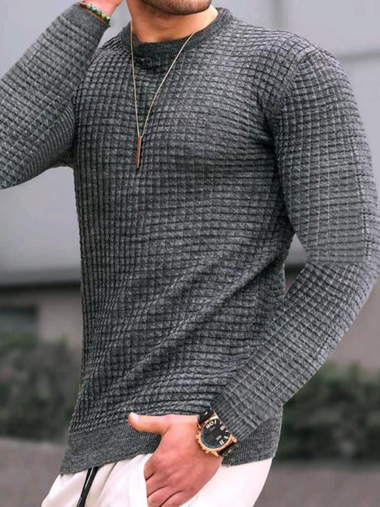 Men's Full Size Casual-wear Knitted Round Neck Long Sleeve Sports Shirt