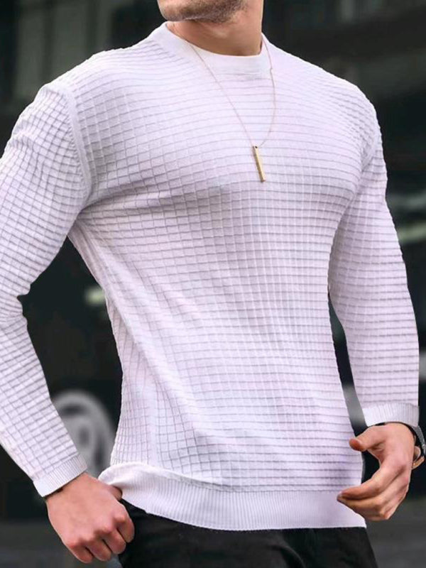 Men's Full Size Casual-wear Knitted Round Neck Long Sleeve Sports Shirt