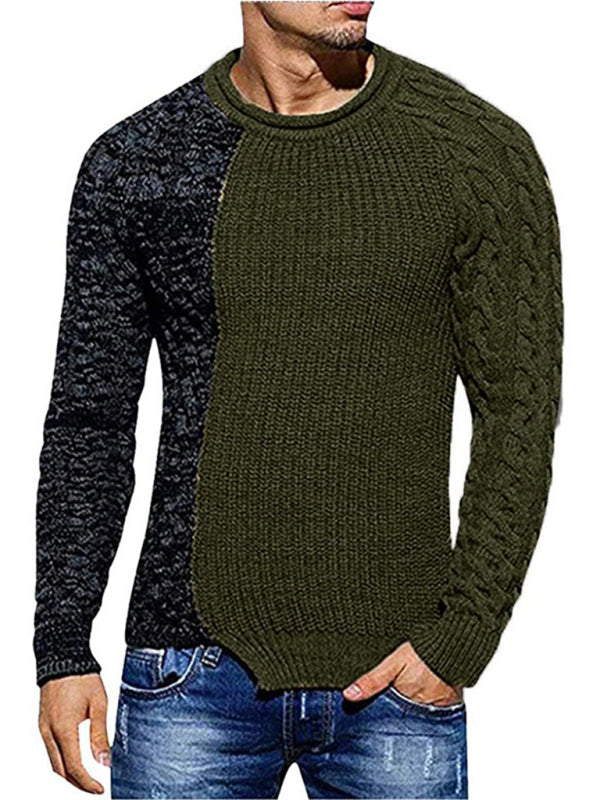 Men's Full Size Round Neck Long Sleeved Knit Slim Fit Sweater