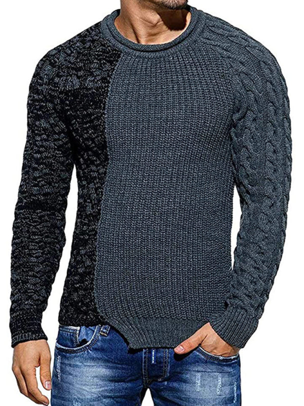 Men's Full Size Round Neck Long Sleeved Knit Slim Fit Sweater