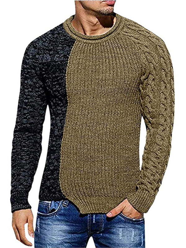 Men's Full Size Round Neck Long Sleeved Knit Slim Fit Sweater