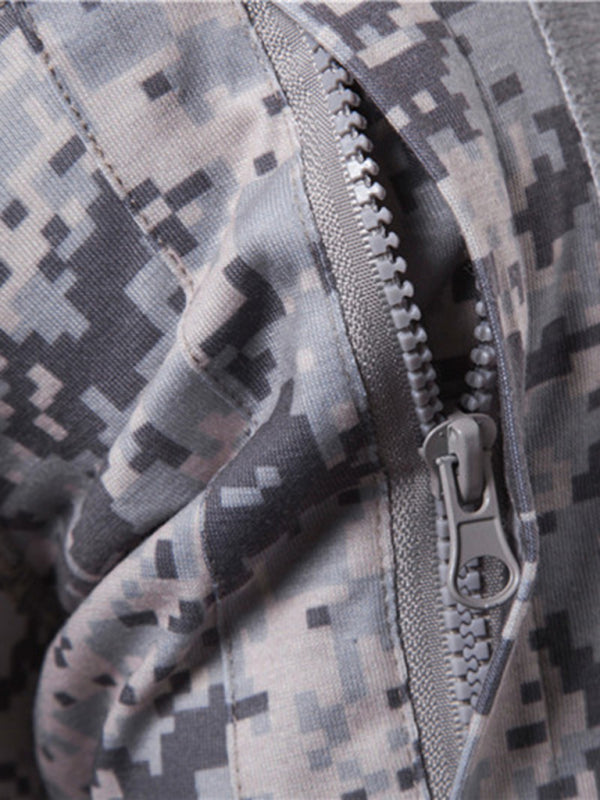 Men's Full Size Military Field Fitness Camouflage Long Sleeve Zipper Pocket T-Shirt