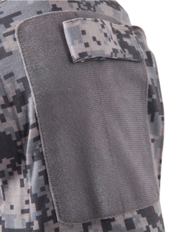 Men's Full Size Military Field Fitness Camouflage Long Sleeve Zipper Pocket T-Shirt