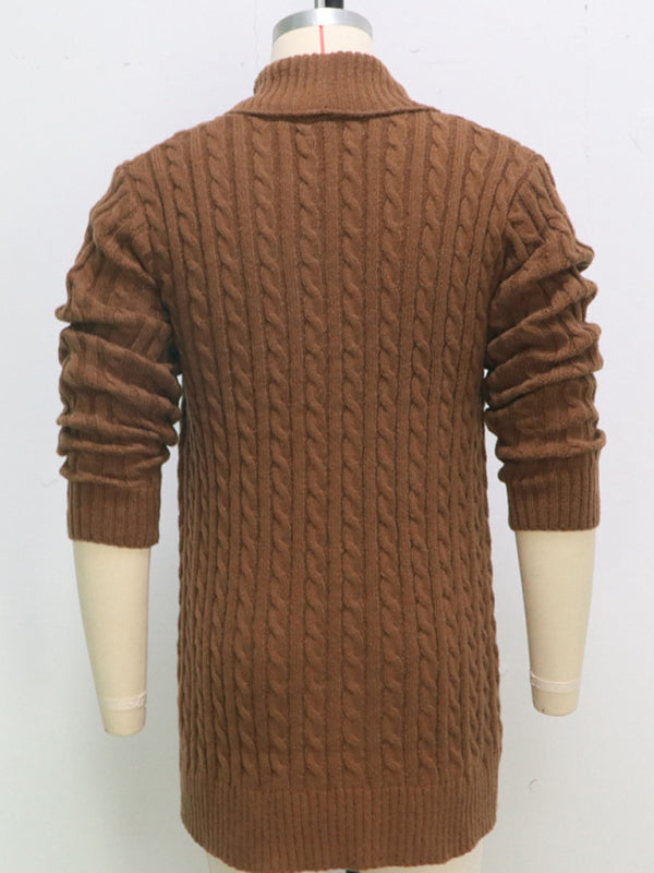 Men's Mid-length Thick-knit Twisted Woolen Cardigan