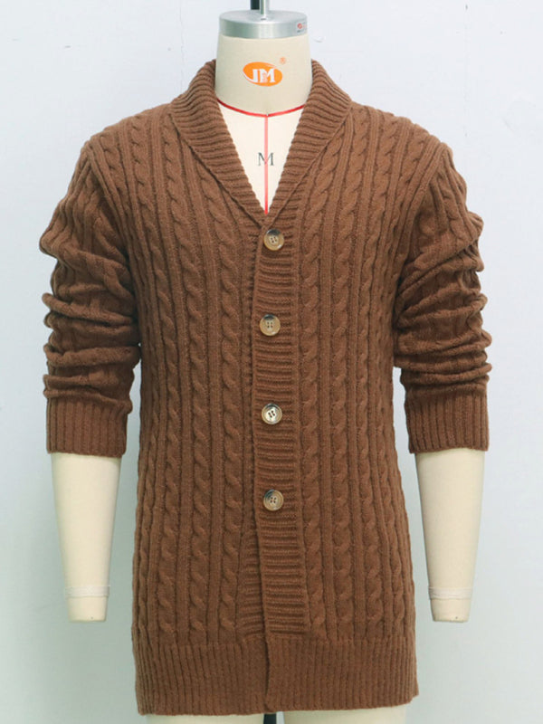 Men's Mid-length Thick-knit Twisted Woolen Cardigan