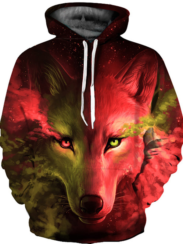Men's Versatile Full Size Wolf Themed Unisex Hoodie