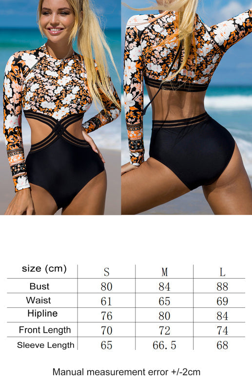 SandN'Surf Long Sleeve Printed Cutout One Piece Swimsuit