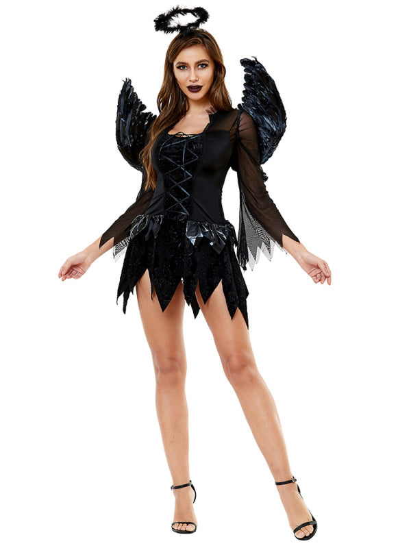 Women's Adult Dark Angel Halloween Costume in White or Black