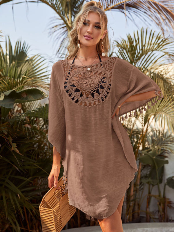 SoSexy Off-shoulder Hollow Loose Tassel Swimsuit Coverup