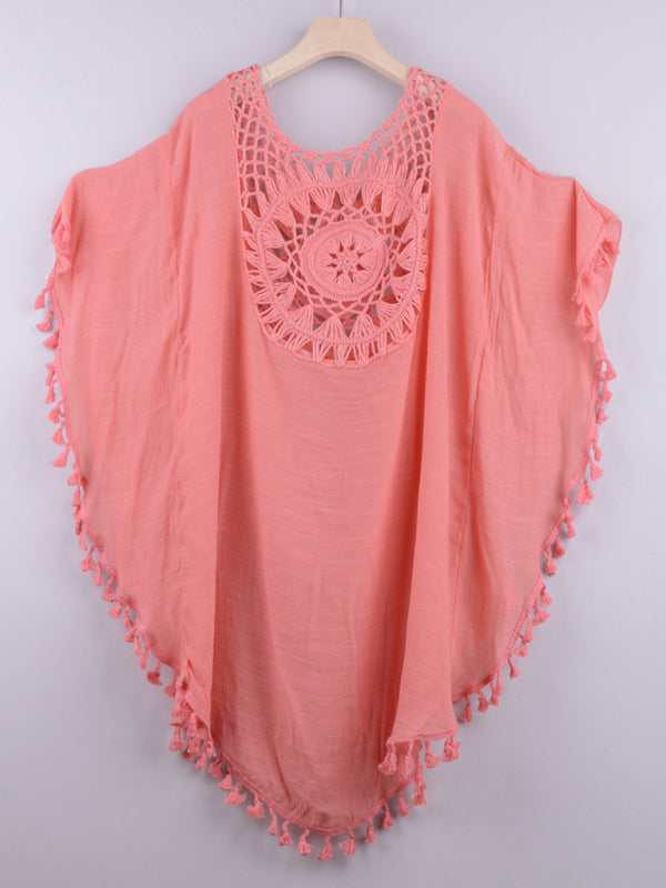 SoSexy Off-shoulder Hollow Loose Tassel Swimsuit Coverup