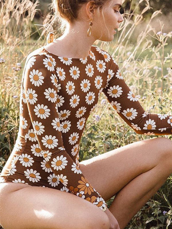 Women's Cuten'Sexy Backless Strap Daisy Sunscreen One-piece Swimsuit