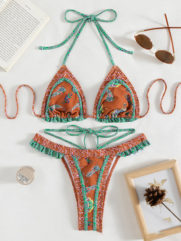 SandN'Sun Ethnic Print Halter Neck Tie Bikini