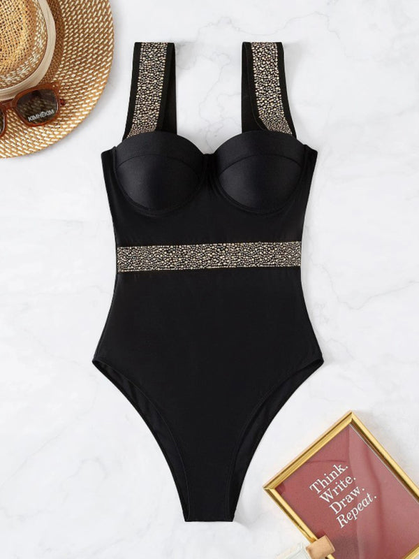 SoSexy Rivet Decor Push-up One-piece Swimsuit