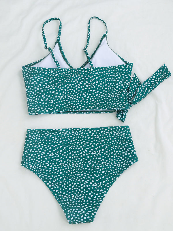 BeachN'Sun Polka Dot Print Cross Tie High Waist Bikini