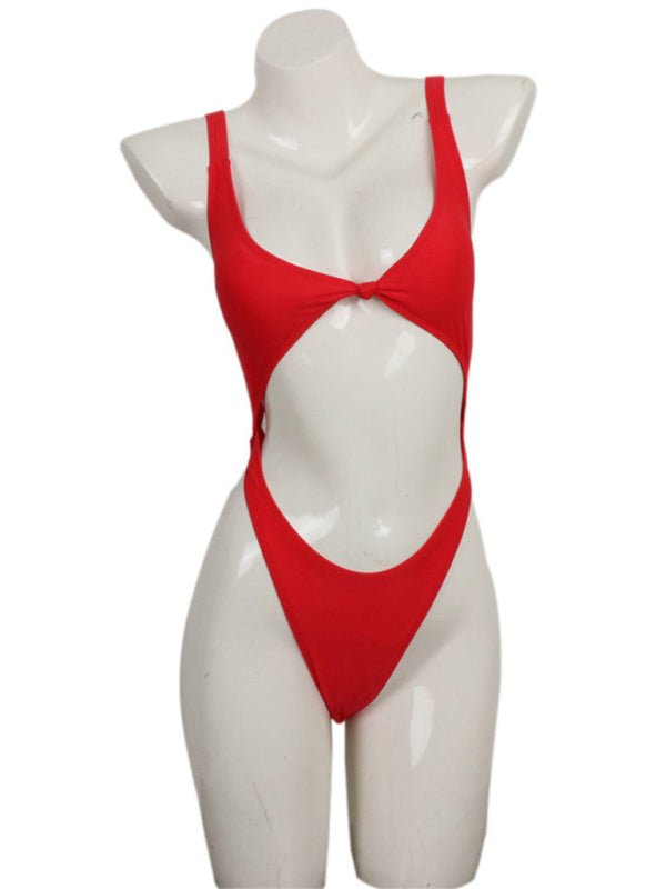 One Piece Halter Solid Color Sexy Swimsuit