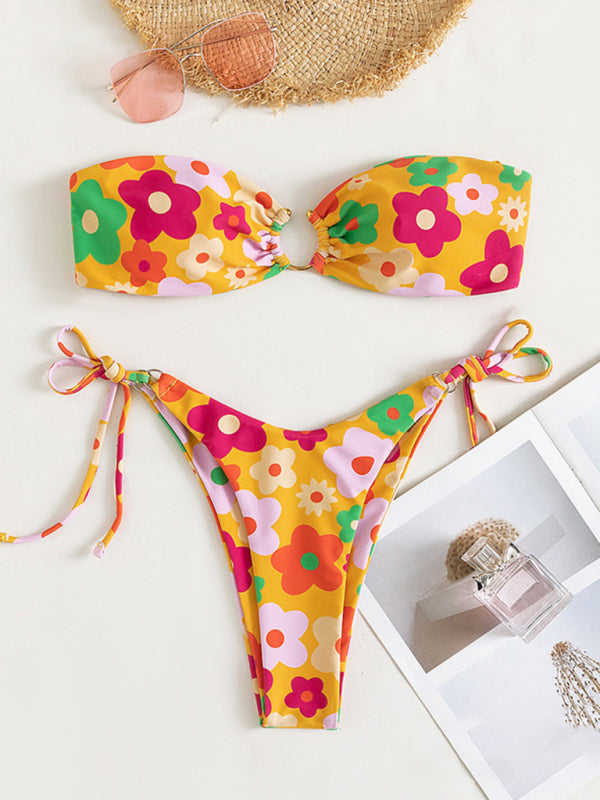 BeachN'Sun Sweet Flower Print Sexy Metal Buckle Bikini