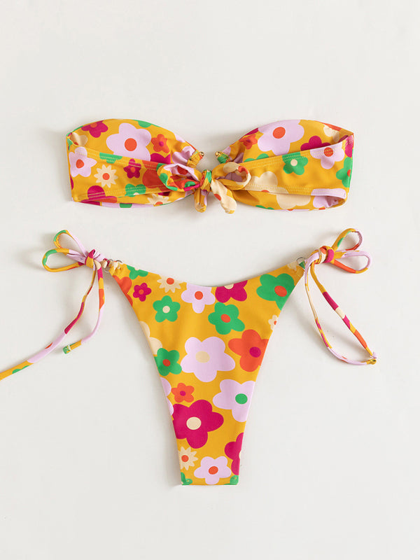 BeachN'Sun Sweet Flower Print Sexy Metal Buckle Bikini