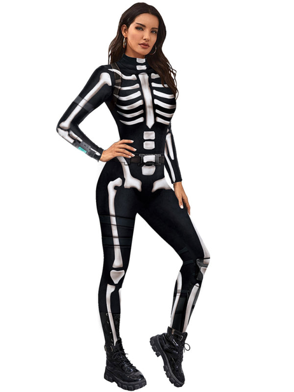 Women's Adult Skeleton Digital Print Halloween Jumpsuit Costume
