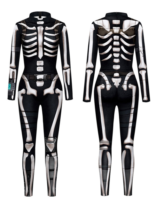 Women's Adult Skeleton Digital Print Halloween Jumpsuit Costume