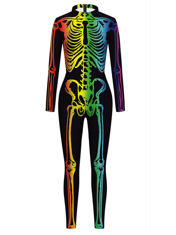 Women's Adult Colorful Human Skeleton Print Halloween Costume