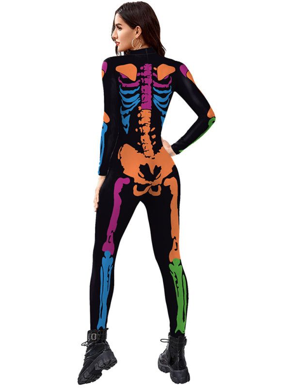 Women's Adult Colorful Human Skeleton Print Halloween Costume
