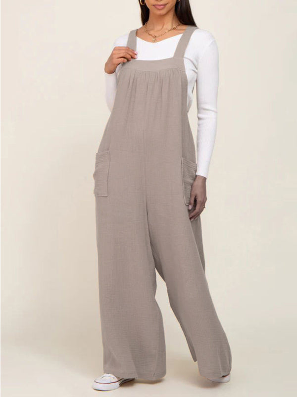 Maternity Khaki Woven Loose Lace Casual Overalls